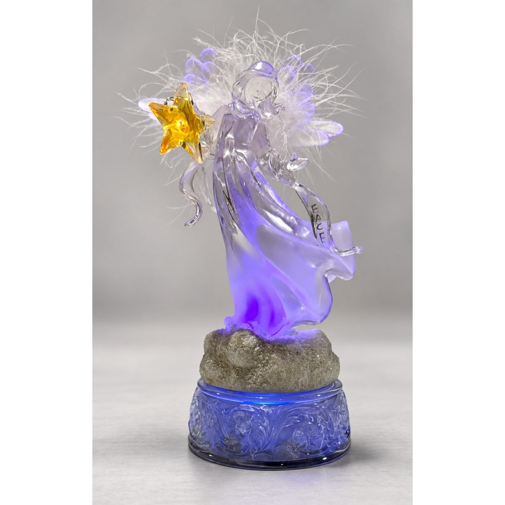 Christmas Angel Figurine - Light Up Peace Star Purple Pink Glass Decor